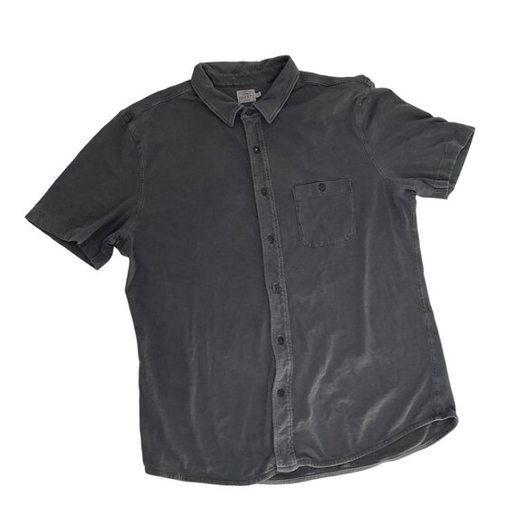 Faherty Mens black Short Sleeve Button-Up Shirt  L 100% Cotton casual pocket - Picture 2 of 10